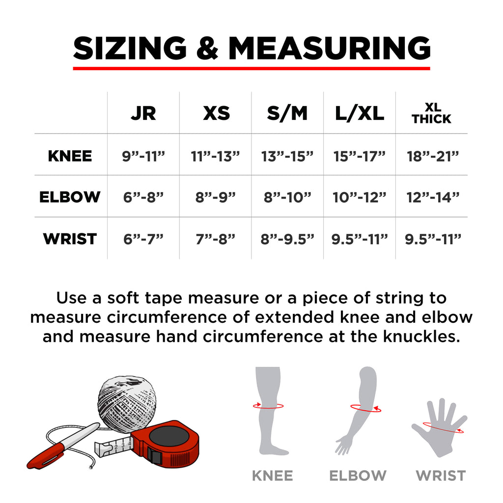 Moxi x 187 Killer Pads protective gear size chart