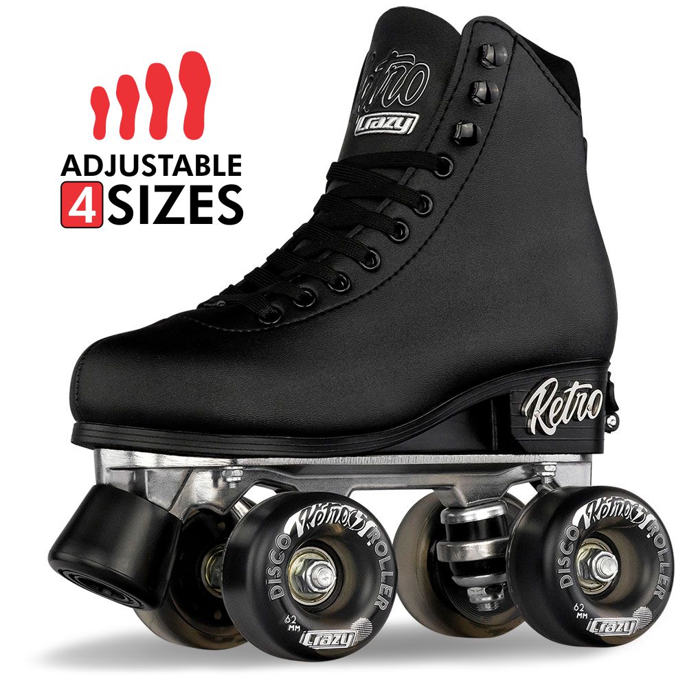 Crazy Skates RETRO adjustable kids roller skates in black