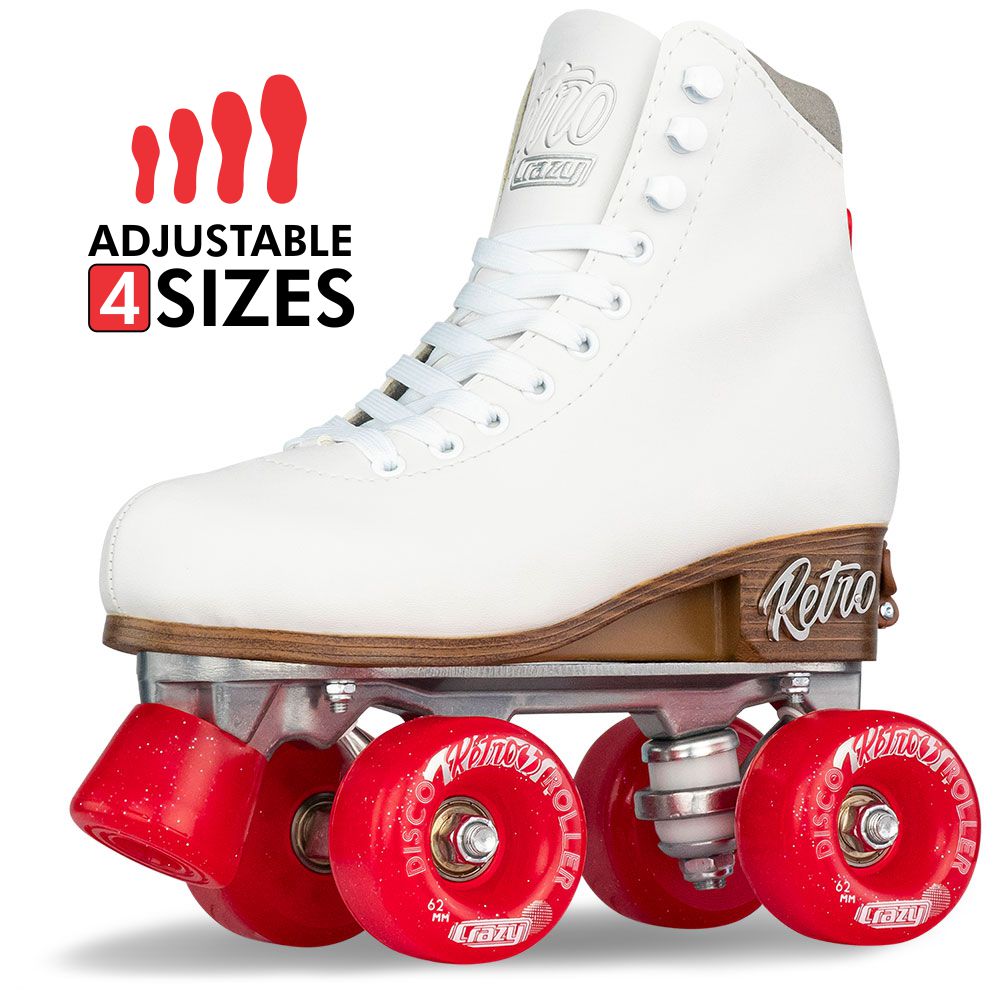Crazy Skates RETRO adjustable kids roller skates in white