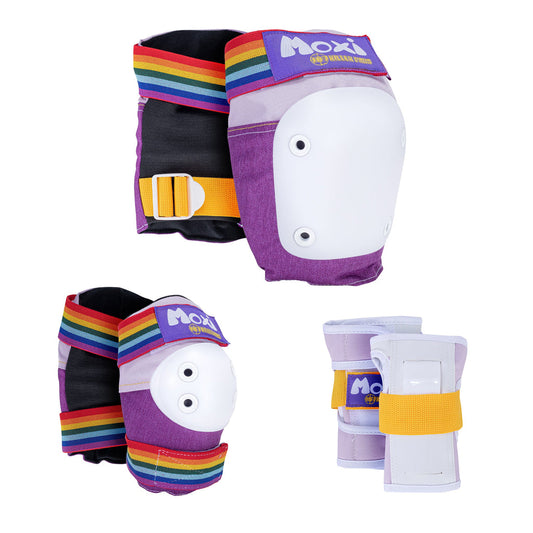 Moxi x 187 Killer Pads purple protective gear six pack with rainbow straps