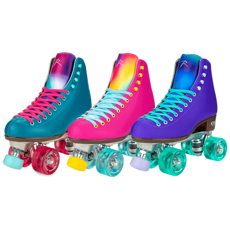 Riedell Orbit outdoor roller skates in Lagoon, Orchid, and Ultraviolet