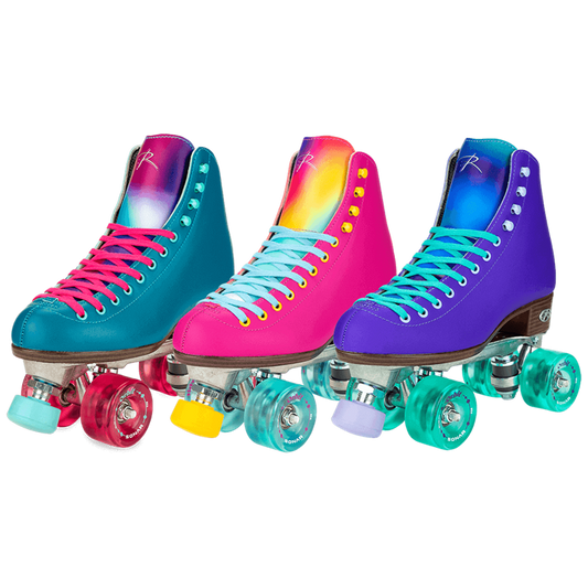 Riedell Orbit outdoor roller skates in Lagoon, Orchid, and Ultraviolet